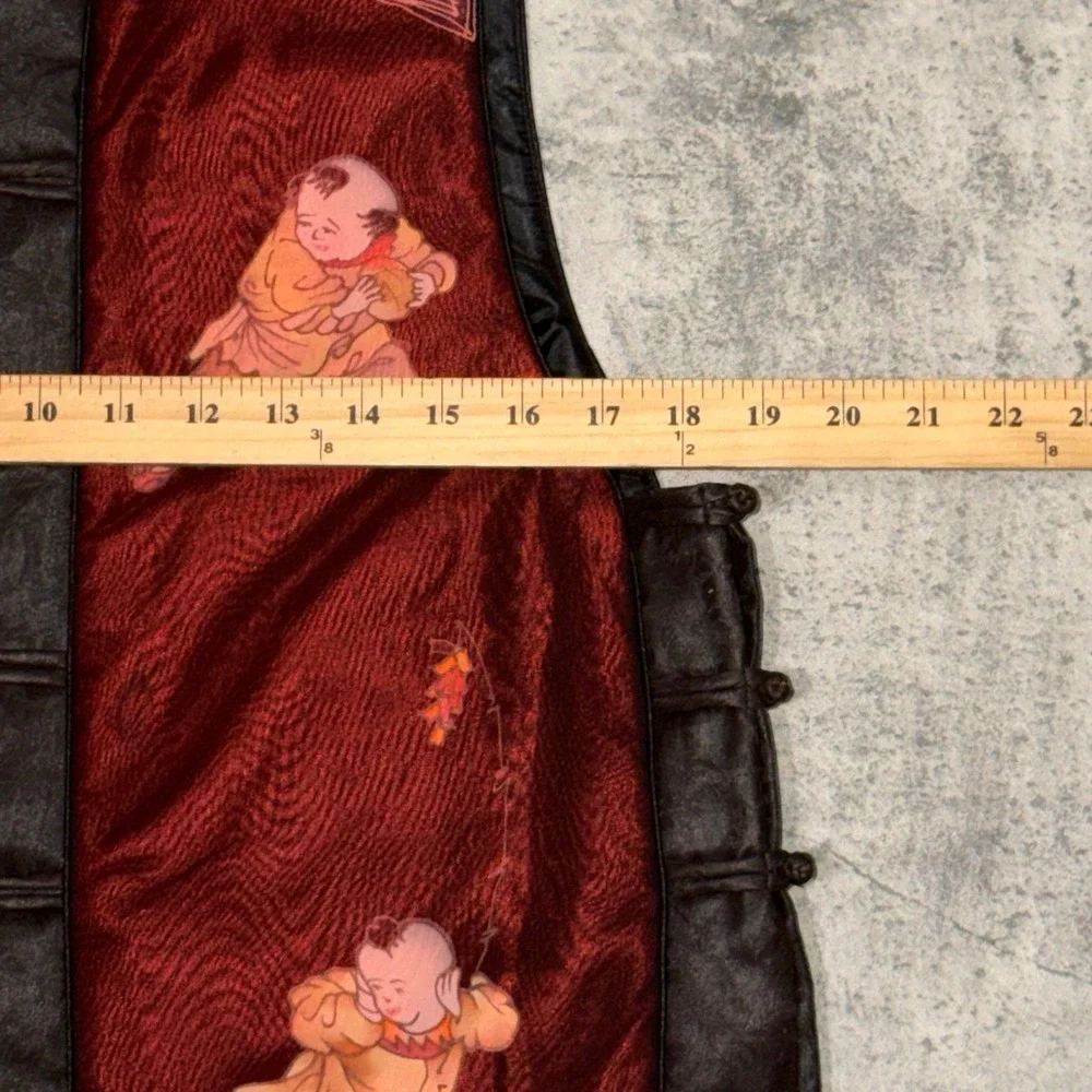 Vintage Traditional Chinese Vest‎ XL Red Black Frog Button Graphic Print